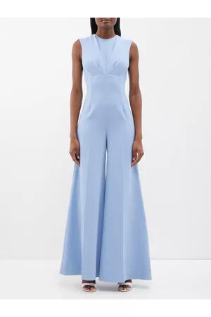 EMILIA WICKSTEAD Women Jumpsuits - Whitney Pleated Double-crepe Flared Jumpsuit - Womens - Blue
