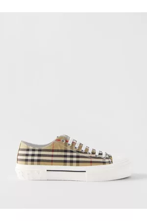 Burberry Men Sneakers - Check-canvas Flatform Trainers - Mens - Beige White