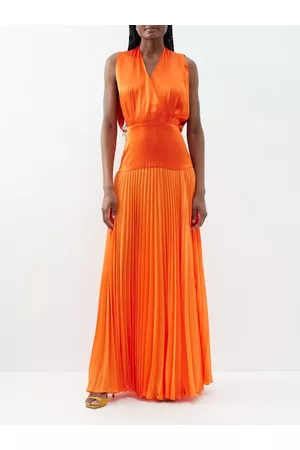 E.stott Women Evening Dresses & Gowns - Lali Pleated Silk-chiffon Gown - Womens - Orange