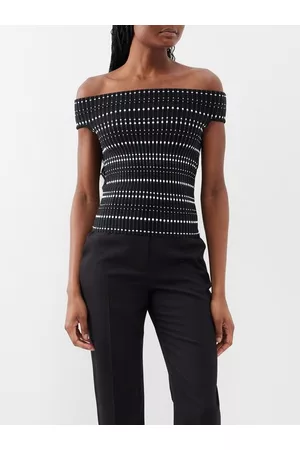Alexander McQueen Women Strapless Tops - Off-the-shoulder Geometric Compact-knit Top - Womens - Black White