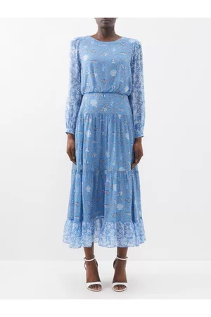 SALONI Women Printed & Patterned Dresses - Isabel Shell-print Silk Dress - Womens - Blue Multi