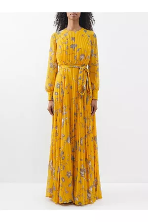 Erdem Women Printed & Patterned Dresses - Floral Pleated Crepe Gown - Womens - Yellow Multi