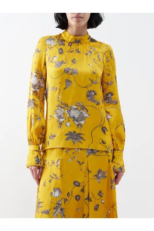 Erdem Women Blouses - Floral-print Satin Blouse - Womens - Yellow Multi