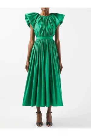 Alexander McQueen Women Pleated Dresses - Cap-sleeve Pleated Faille Dress - Womens - Green