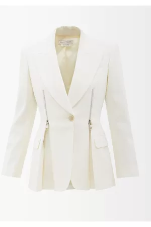 Alexander McQueen Women Jackets - Zipped Single-breasted Wool-crepe Suit Jacket - Womens - Ivory