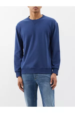 Brunello Cucinelli Men Sports Hoodies - Cotton-terry Jersey Sweatshirt - Mens - Blue