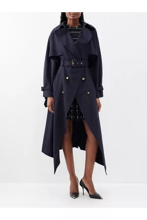 Alexander McQueen Women Trench Coats - Draped Wool-blend Twill Trench Coat - Womens - Navy