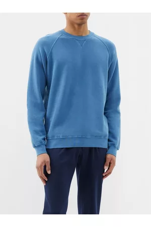 Thom Sweeney Men Sports Hoodies - Cotton-jersey Sweatshirt - Mens - Blue
