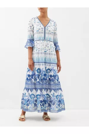EMPORIO Women Printed & Patterned Dresses - Bella Jungle-print Cotton Midi Dress - Womens - Blue Print
