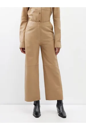 Brown Evyline high-rise flared leather trousers, By Malene Birger
