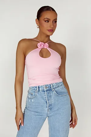  iHeartRaves Mellow Flow Halter Top (Pink, Small