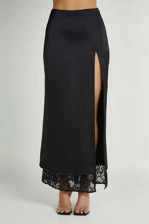 MESHKI Mia Satin Lace Midi Skirt