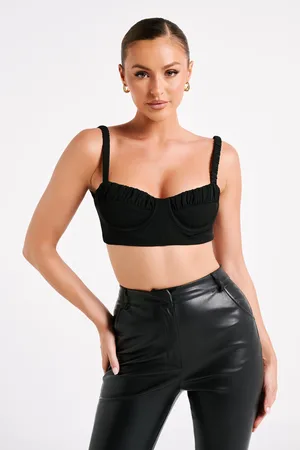 MESHKI Zaira Cupped Crepe Crop Top