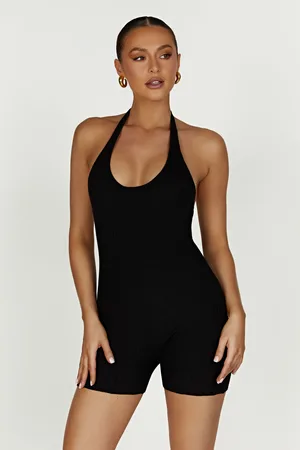 MESHKI Aitana Halter Neck Knit Playsuit