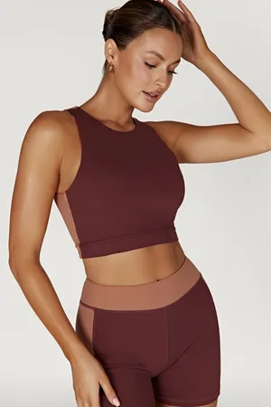 Grit Single Strap Caged Back Crop Top in Brown