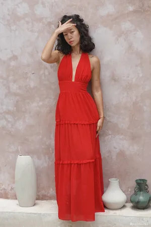 MESHKI Marianna Tiered Halter Maxi Dress