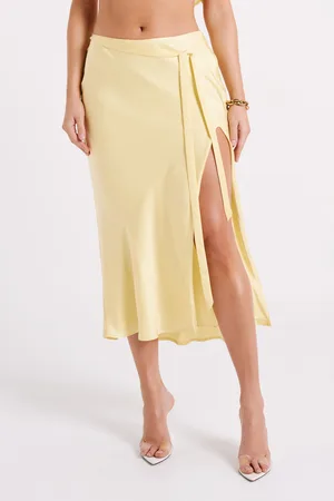 MESHKI Edie Satin Midi Skirt With Tie
