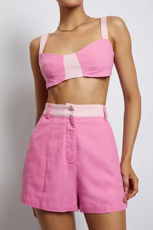 MESHKI Yalda Contrast Panel Linen Bustier