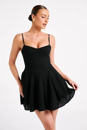 MESHKI Dorinda Pleated Linen Mini Dress