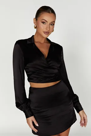 MESHKI Amia Satin Wrap Shirt