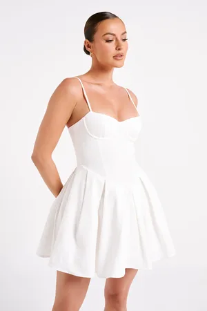 MESHKI Dorinda Pleated Linen Mini Dress