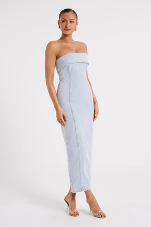 MESHKI Katherine Strapless Denim Midi Dress
