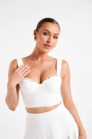 MESHKI Hilaria Cupped Linen Crop Top
