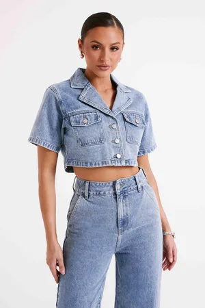 MESHKI Annabelle Denim Crop Shirt