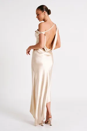 MESHKI Yvette Slip Maxi Dress With Asymmetrical Hem