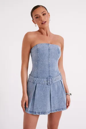 MESHKI Lee Denim Pleated Mini Dress