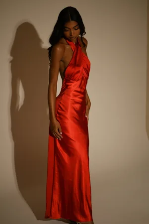 MESHKI Marvelle Satin Halter Maxi Dress