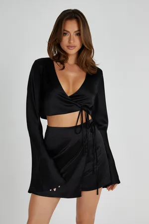 MESHKI Elaine Satin Long Sleeve Top
