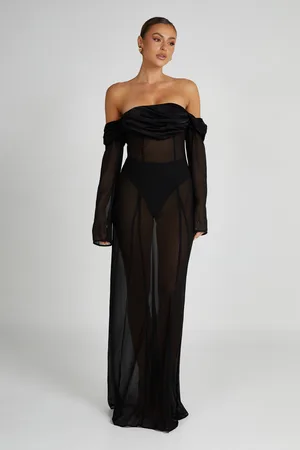 MESHKI Ivanna Off Shoulder Chiffon Maxi Dress
