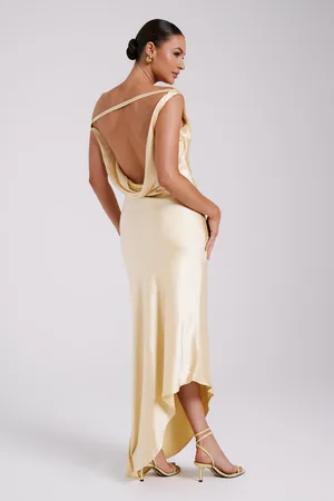 MESHKI Yvette Slip Maxi Dress With Asymmetrical Hem