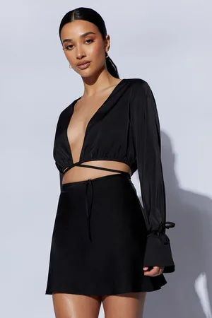 MESHKI Rheanna Wrap Around Cropped Shirt