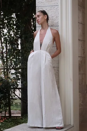 MESHKI Blanca Linen Halter Jumpsuit