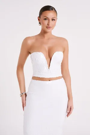 MESHKI Zariah Strapless Sequin V Corset