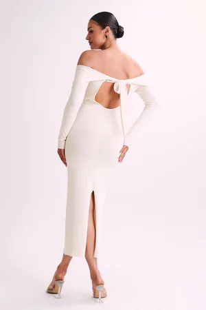 Marisol Off Shoulder Boucle Maxi Dress - Ivory - MESHKI