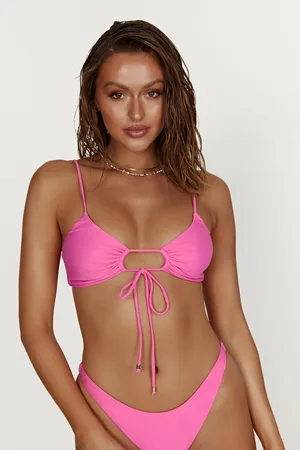 MESHKI Meadow Recycled Nylon Ruched Tie Front Bikini Top