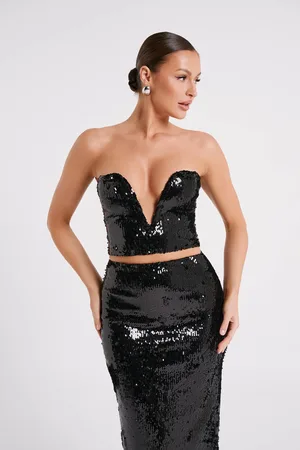 MESHKI Zariah Strapless Sequin V Corset