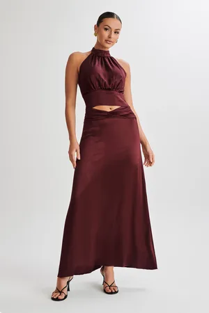 MESHKI Clara Satin Ruched Maxi Skirt