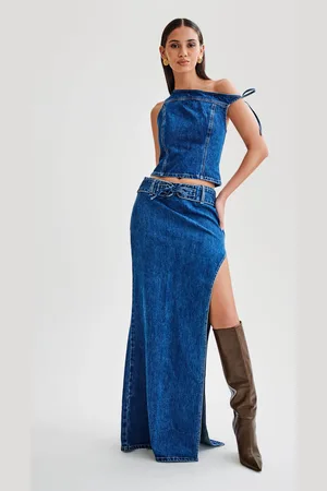 MESHKI Ramsey Denim Maxi Skirt With Split