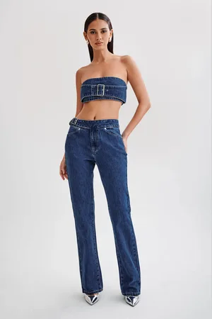 MESHKI Romona Low Rise Buckle Denim Jean