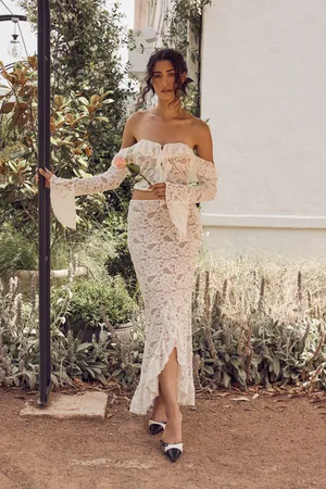 MESHKI Artemis Lace Plisse Maxi Skirt