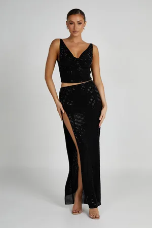 MESHKI Ellery Square Diamante Maxi Skirt