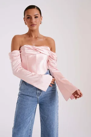 MESHKI Giselle Satin Off Shoulder Top