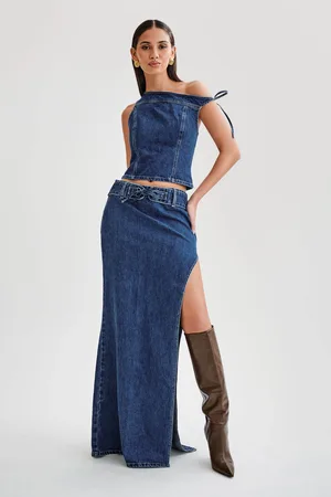 MESHKI Ramsey Denim Maxi Skirt With Split
