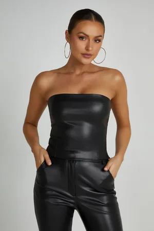 MESHKI Pamela Faux Leather Strapless Crop Top