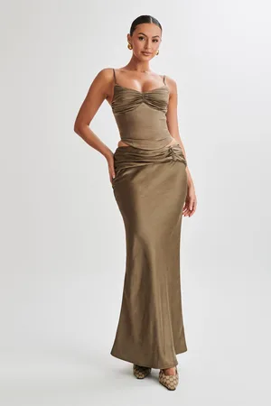 MESHKI Khalani Ruched Satin Maxi Skirt