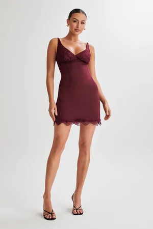 MESHKI Alondra Satin Mini Dress With Lace